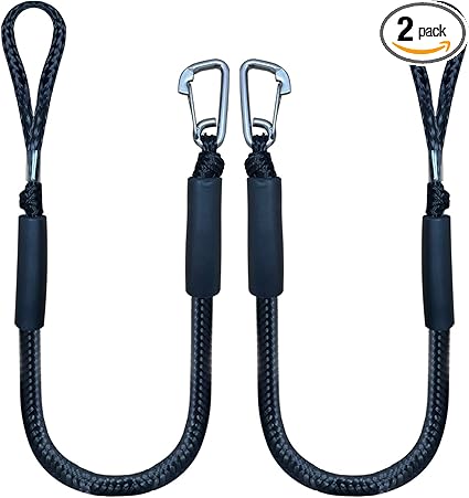 4ft Bungee Dock Line, 2-Pack, w/ Clip, for PWC/Kayak/Jet Ski