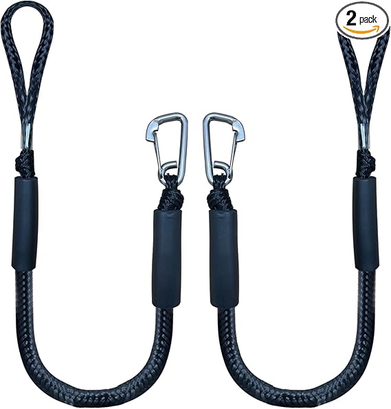 3ft Bungee Dock Lines, 2pcs, w/ Clip for Boats & PWC