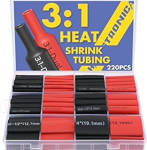 Haisstronica 220PCS Heat Shrink Tubing Kit, 3:1 Ratio, Black/Red, 6 Sizes