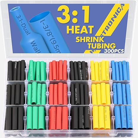 Haisstronica 300PCS Heat Shrink Tube Kit, 3:1 Ratio, 6 Colors, 3 Sizes