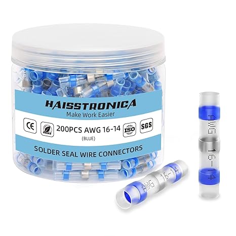 Haisstronica 200PCS Solder Seal Connectors, Blue, 16-14 AWG, Waterproof