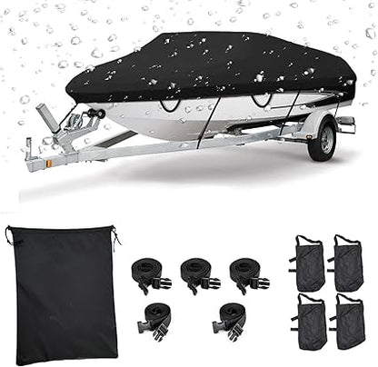 Waterproof Boat Cover 17-19ft, V-Hull/Tri-Hull/Runabout, Heavy Duty