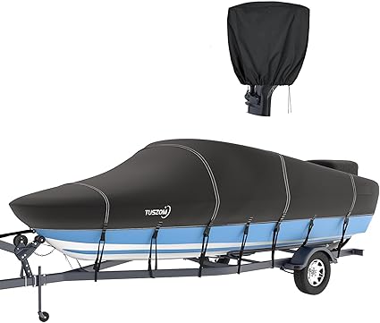 Tuszom 1200D Boat Cover, 16-18.5ft, with 17 Straps, Waterproof