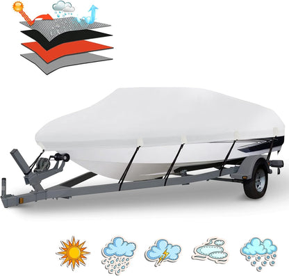 1200D Waterproof Boat Cover, 20-22ft, V-Hull/Bass/Runabout, with Straps