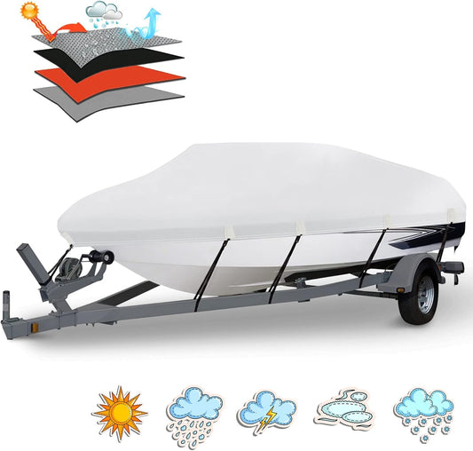 1200D Waterproof Boat Cover, 20-22ft, V-Hull/Bass/Runabout, with Straps