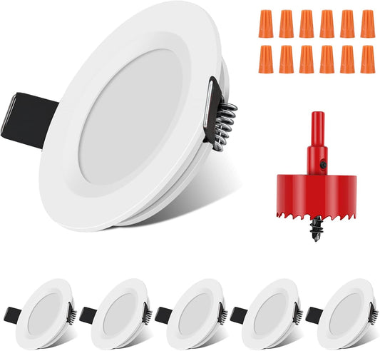 6 Pack RV LED Puck Light, 12V, 3W, 2700-3200K, w/ Hole Puncher