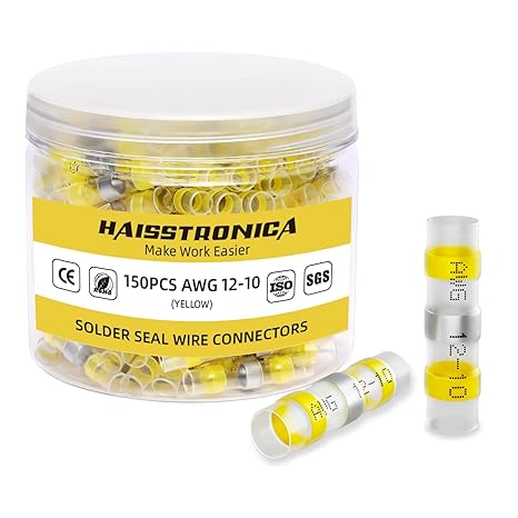 Haisstronica 150PCS Solder Seal Connectors, Yellow, 12-10 AWG, Waterproof