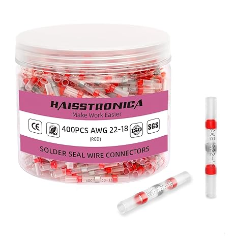 Haisstronica 400PCS Solder Seal Connectors, Red, 22-18 AWG, Waterproof