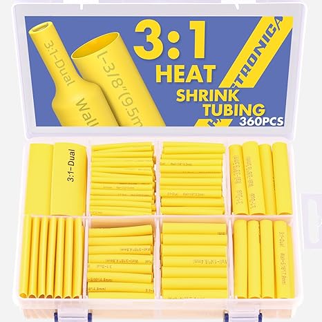 Haisstronica 360PCS Heat Shrink Tubing, Yellow, 3:1 Ratio, 8 Sizes