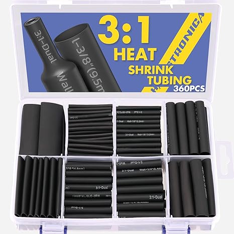 Haisstronica 360PCS Heat Shrink Tubing, Black, 3:1 Ratio, 8 Sizes