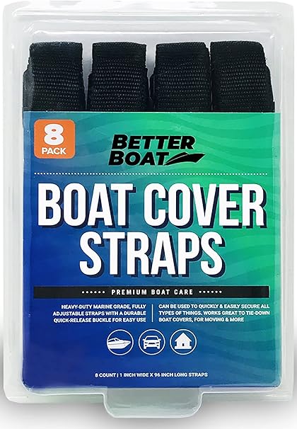 8-Pack Boat Cover Straps, 1"x96", Quick-Release Nylon