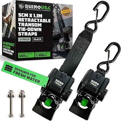Rhino USA Retractable Tie Down Straps, 2-Pack, 2"x43" (Black)