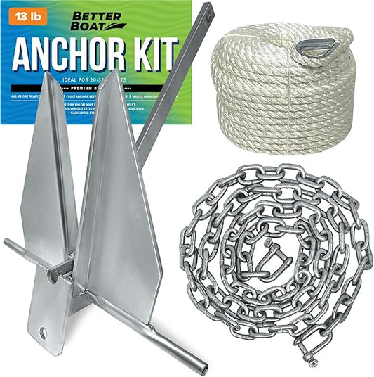 Fluke Anchor Kit w/ Chain & Rope for Pontoon/Fishing/Sailboats