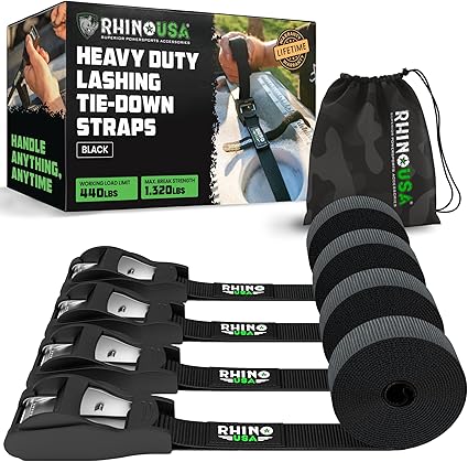 Rhino USA Lashing Straps, 1"x12ft, 4-Pack, 1,320lb Strength